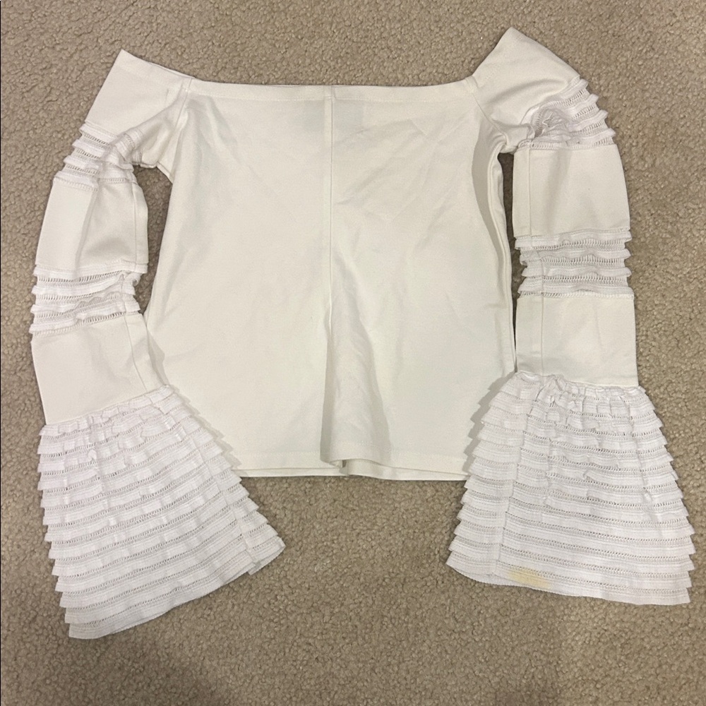 Alexis Gryffin off-the-shoulder bell-sleeve ruffle blouse - Picture 5 of 7
